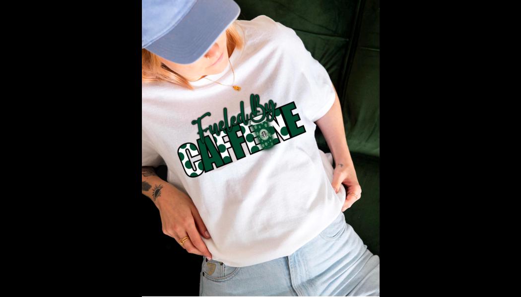 Fueled by Caffeine PNG | Coffee Lover Digital Design | Starbucks Inspired Shirt Design | Caffeine Addict PNG, Sublimation File, Humor