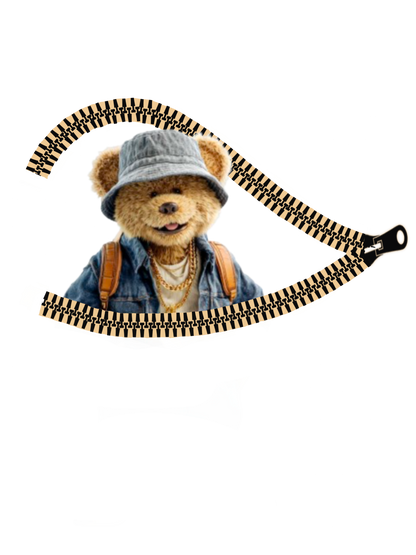 Teddy Bear Peeking Through Zipper PNG | Cute & Playful Digital Sublimation Design for Shirts, Stickers & Crafts