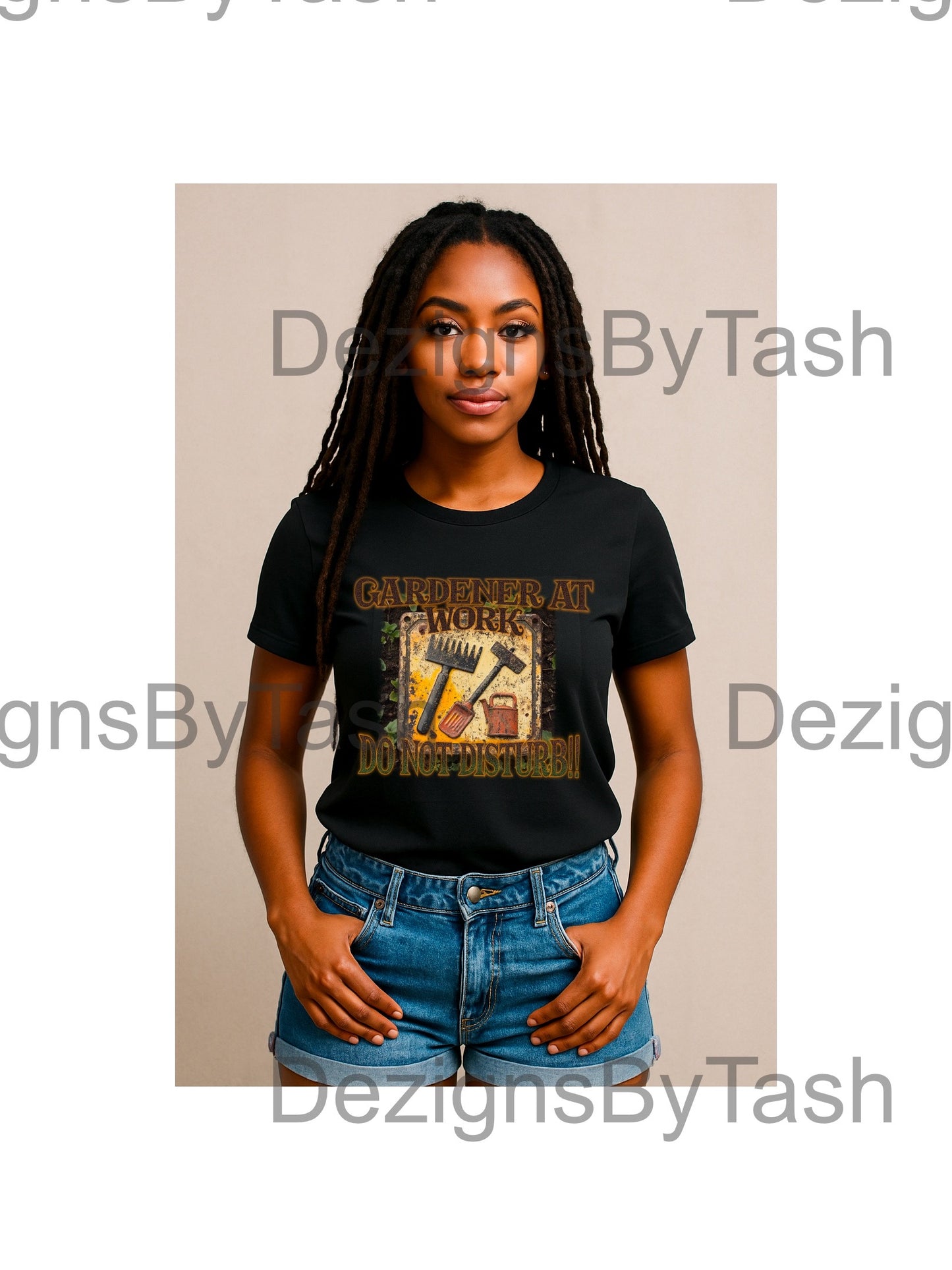 Gardener at Work – Do Not Disturb | Funny Gardening SVG PNG | Garden Lover Shirt & Tote Design | Caution Sign Garden Tools Clipart