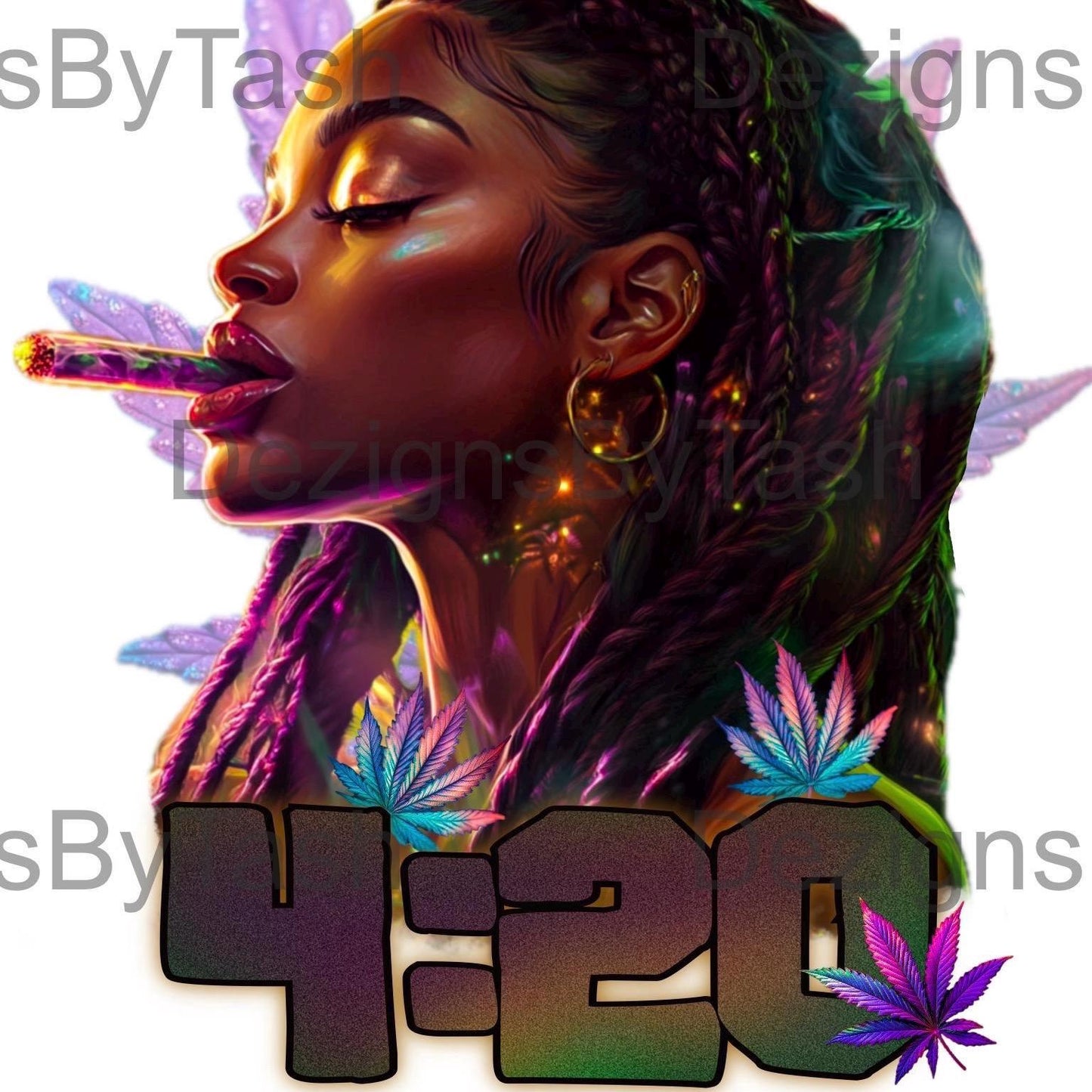 4/20 Black Woman Smoking Weed PNG, Locs & Cannabis Digital Art, Afrocentric Stoner Design, High Vibes Sublimation, Weed Shirt PNG, dreads