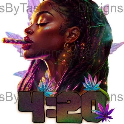 4/20 Black Woman Smoking Weed PNG, Locs & Cannabis Digital Art, Afrocentric Stoner Design, High Vibes Sublimation, Weed Shirt PNG, dreads