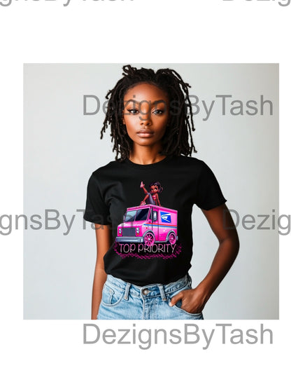 Top Priority PNG | Cute Stylish Woman Mail Truck Digital Download | Small Business Sticker Design | Girl Boss Clipart | Hustle Printable Art