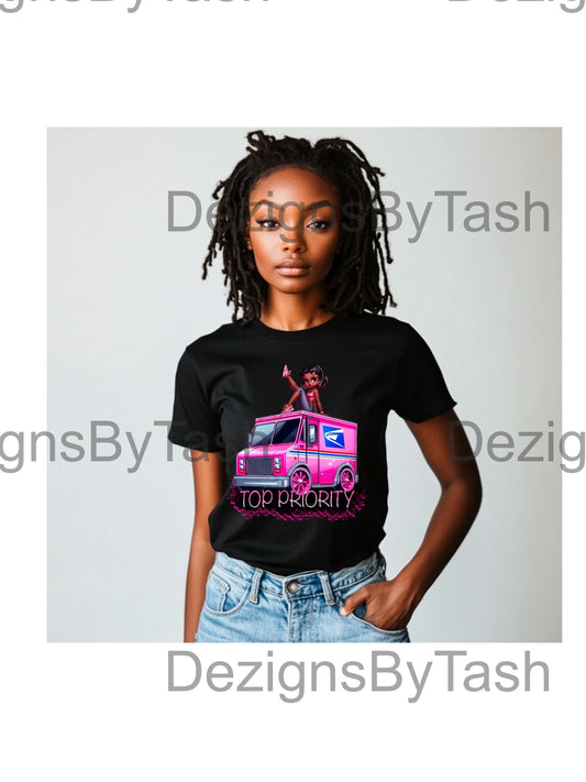 Top Priority PNG | Cute Stylish Woman Mail Truck Digital Download | Small Business Sticker Design | Girl Boss Clipart | Hustle Printable Art