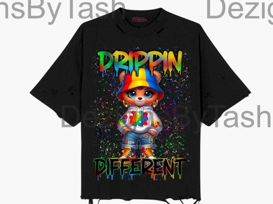 Drippin’ Different Autism Awareness Teddy Bear PNG | Trendy Digital Download for Shirts, Sublimation & More, Spectrum, Autistic, puzzle