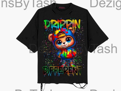 Drippin’ Different Autism Awareness Teddy Bear PNG | Trendy Digital Download for Shirts, Sublimation & More, Spectrum, Autistic, puzzle