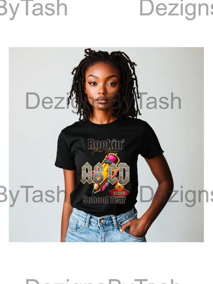 Rockin’ the New School Year Teacher Shirt PNG, Back to School Shirt Design, AC/DC Inspired Teacher Graphic, Elementary Middle School Digital Download