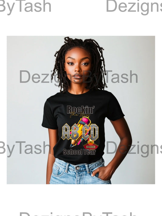 Rockin’ the New School Year Teacher Shirt PNG, Back to School Shirt Design, AC/DC Inspired Teacher Graphic, Elementary Middle School Digital Download