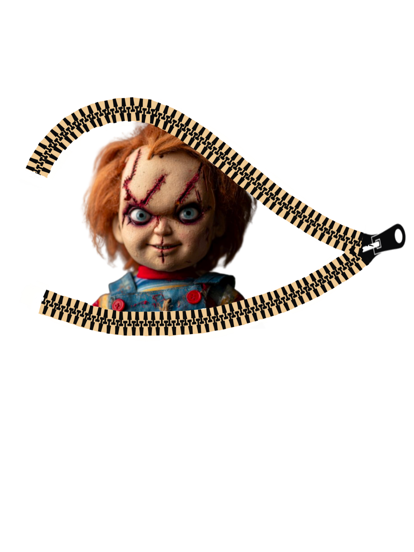 Chucky Peeking Through Zipper PNG • Creepy Halloween Horror Clipart • Scary Doll Sublimation Design for T-Shirts & Crafts