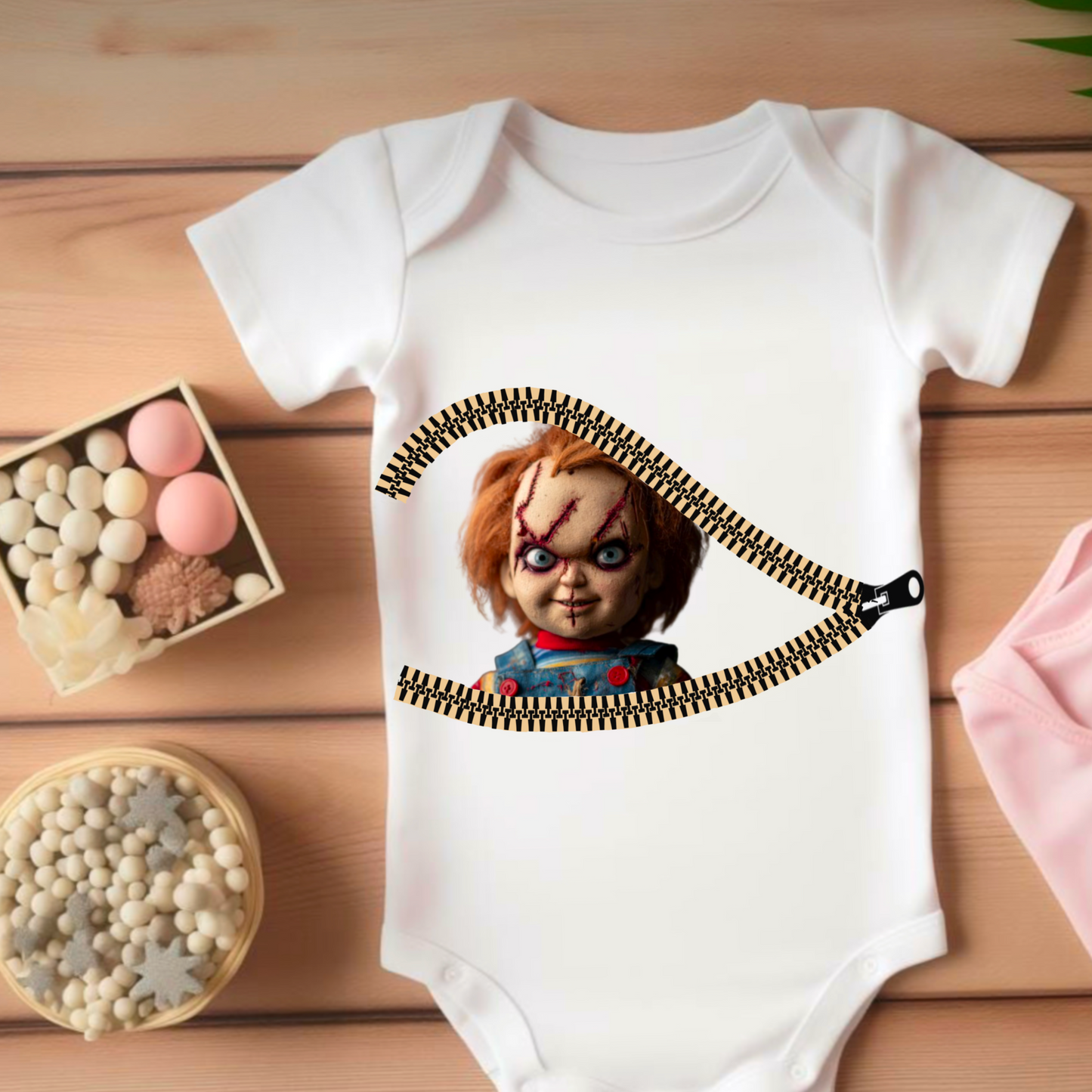 Chucky Peeking Through Zipper PNG • Creepy Halloween Horror Clipart • Scary Doll Sublimation Design for T-Shirts & Crafts