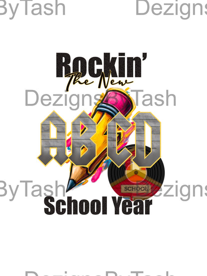 Rockin’ the New School Year Teacher Shirt PNG, Back to School Shirt Design, AC/DC Inspired Teacher Graphic, Elementary Middle School Digital Download
