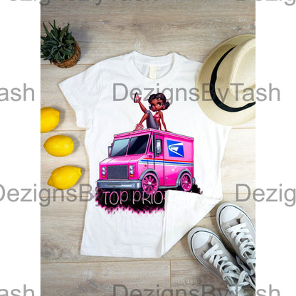 Top Priority PNG | Cute Stylish Woman Mail Truck Digital Download | Small Business Sticker Design | Girl Boss Clipart | Hustle Printable Art