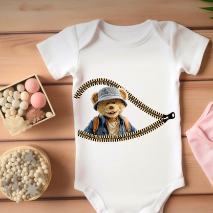 Teddy Bear Peeking Through Zipper PNG | Cute & Playful Digital Sublimation Design for Shirts, Stickers & Crafts