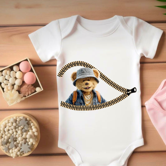 Teddy Bear Peeking Through Zipper PNG | Cute & Playful Digital Sublimation Design for Shirts, Stickers & Crafts