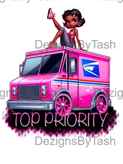 Top Priority PNG | Cute Stylish Woman Mail Truck Digital Download | Small Business Sticker Design | Girl Boss Clipart | Hustle Printable Art