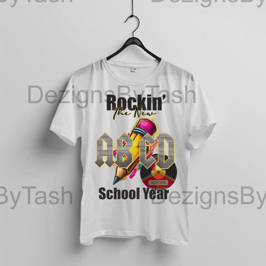 Rockin’ the New School Year Teacher Shirt PNG, Back to School Shirt Design, AC/DC Inspired Teacher Graphic, Elementary Middle School Digital Download